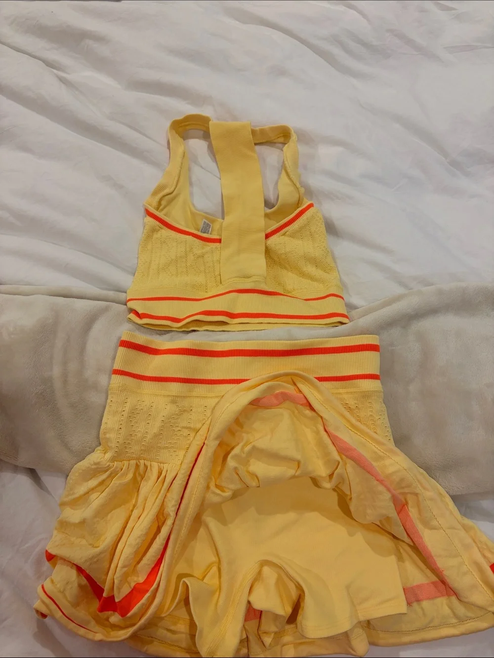 Free People Yellow Two-Piece Tank Top and Skirt Set with Orange Trim